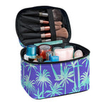 Teal Palm Tree Pattern Print Travel Makeup Bag
