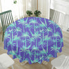 Teal Palm Tree Pattern Print Waterproof Round Tablecloth