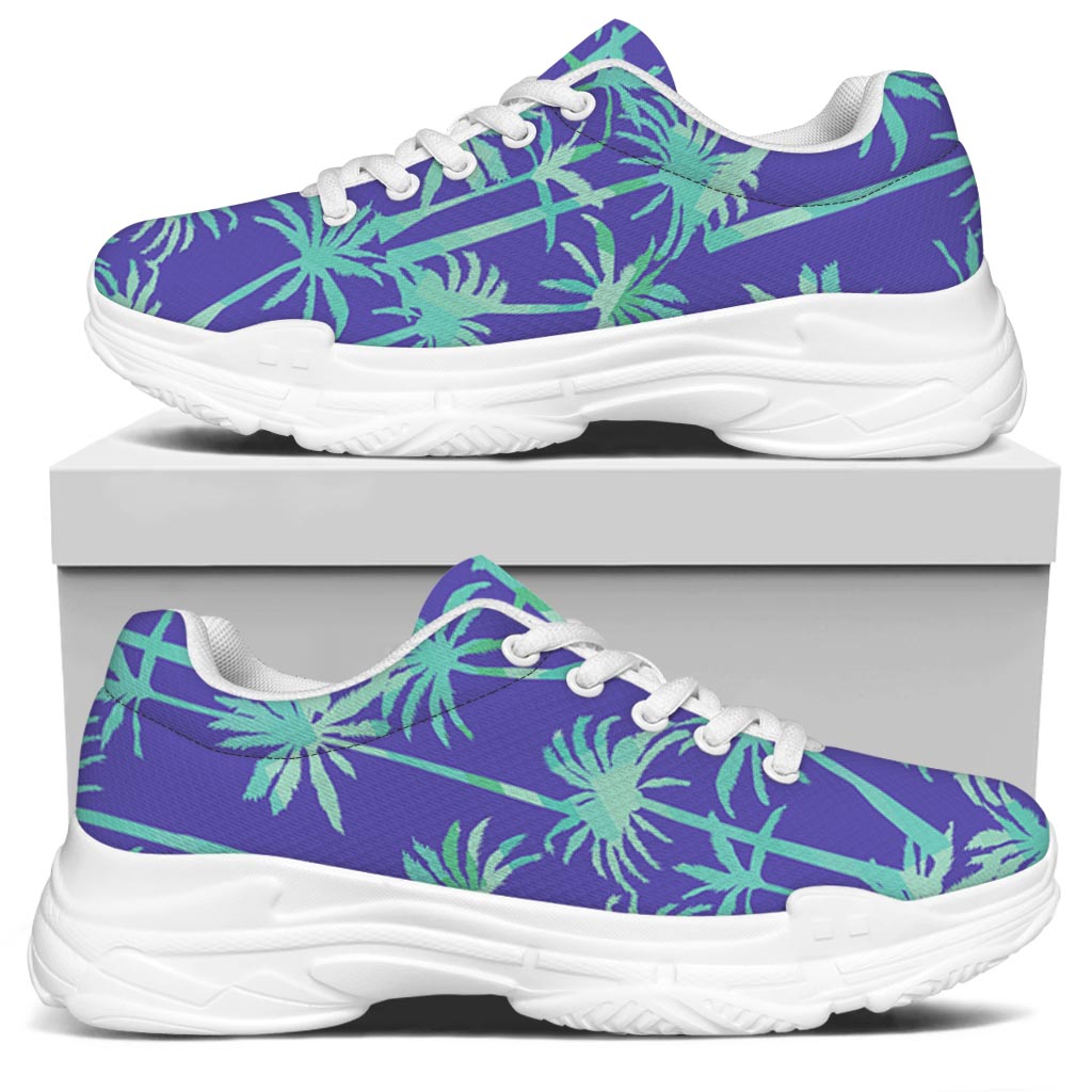 Teal Palm Tree Pattern Print White Chunky Shoes
