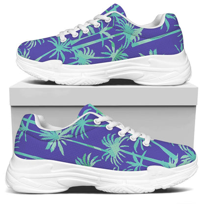 Teal Palm Tree Pattern Print White Chunky Shoes
