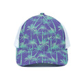 Teal Palm Tree Pattern Print White Mesh Trucker Hat
