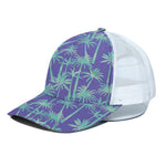 Teal Palm Tree Pattern Print White Mesh Trucker Cap