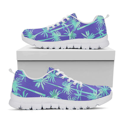 Teal Palm Tree Pattern Print White Running Shoes