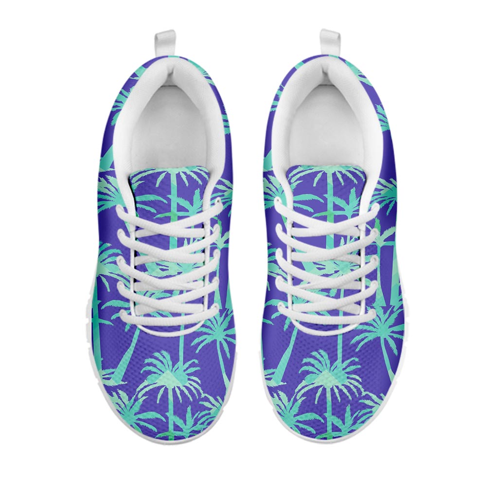Teal Palm Tree Pattern Print White Running Shoes