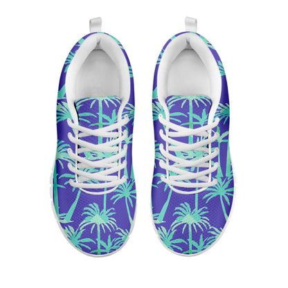 Teal Palm Tree Pattern Print White Running Shoes
