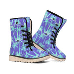 Teal Palm Tree Pattern Print Winter Boots