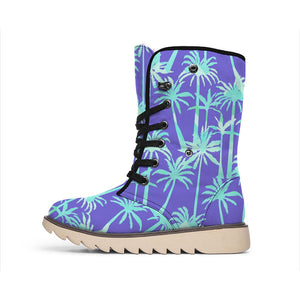 Teal Palm Tree Pattern Print Winter Boots