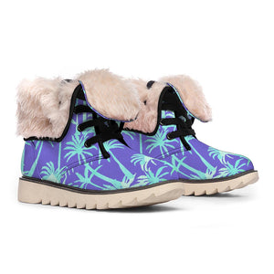 Teal Palm Tree Pattern Print Winter Boots