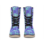 Teal Palm Tree Pattern Print Winter Boots