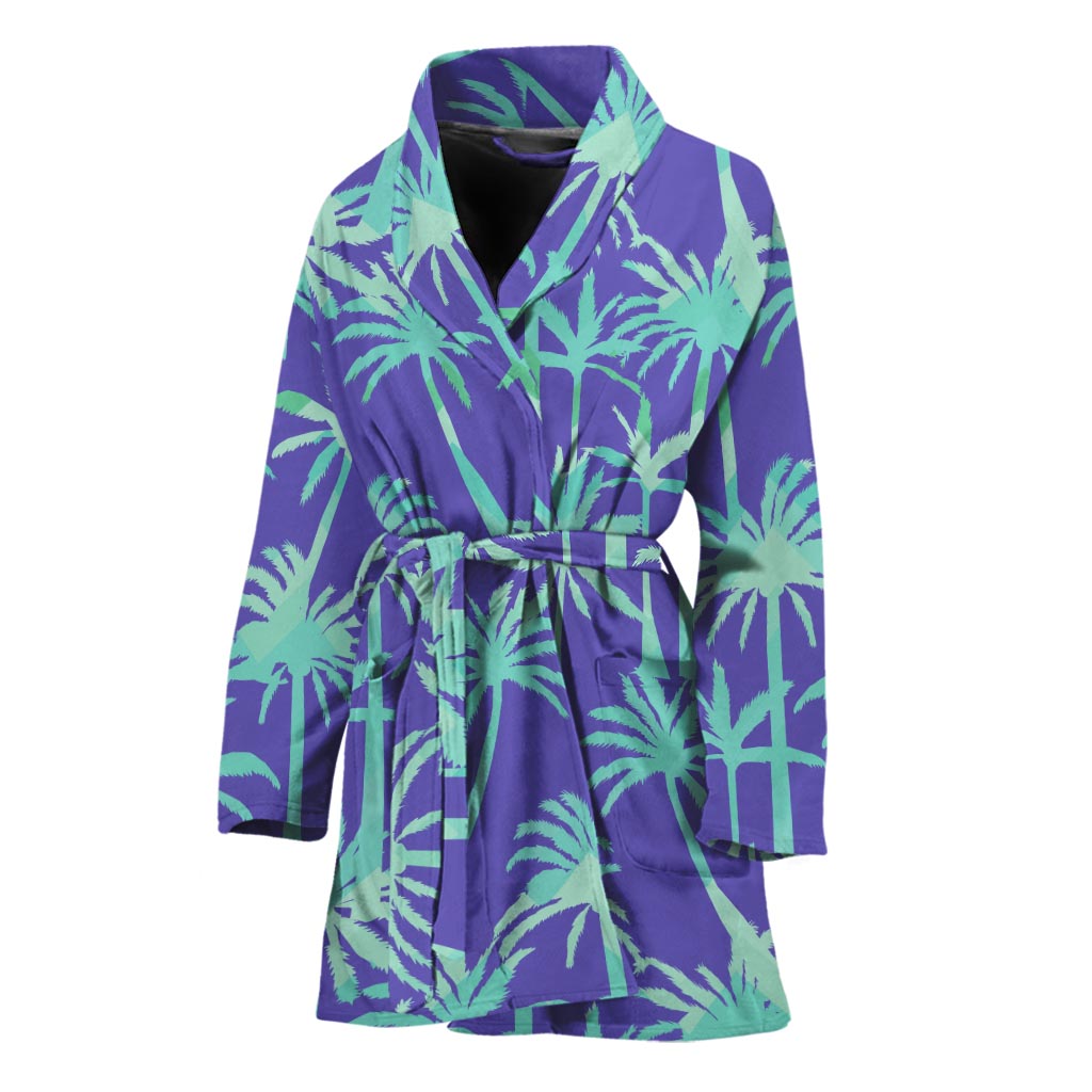 Teal Palm Tree Pattern Print Women's Bathrobe