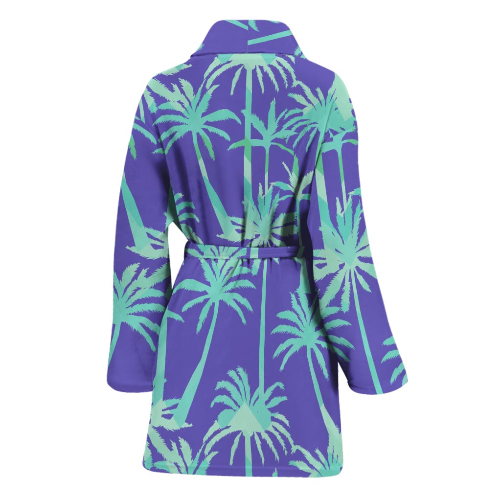 Teal Palm Tree Pattern Print Women's Bathrobe