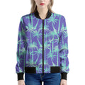 Teal Palm Tree Pattern Print Women's Bomber Jacket
