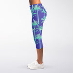Teal Palm Tree Pattern Print Women's Capri Leggings