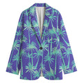 Teal Palm Tree Pattern Print Women's Cotton Blazer