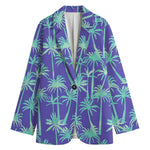Teal Palm Tree Pattern Print Women's Cotton Blazer