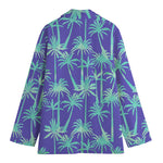 Teal Palm Tree Pattern Print Women's Cotton Blazer