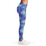 Teal Palm Tree Pattern Print Women's Leggings