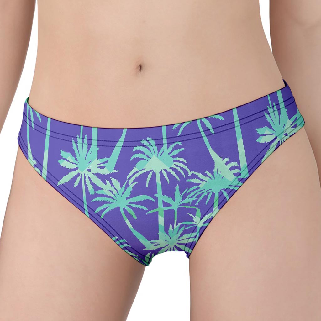 Teal Palm Tree Pattern Print Women's Panties