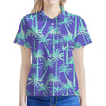 Teal Palm Tree Pattern Print Women's Polo Shirt