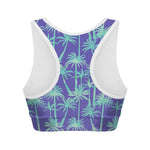 Teal Palm Tree Pattern Print Women's Sports Bra