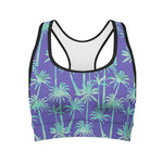 Teal Palm Tree Pattern Print Women's Sports Bra