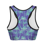 Teal Palm Tree Pattern Print Women's Sports Bra