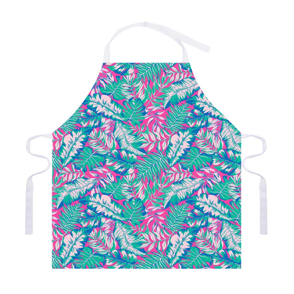 Teal Pink Blossom Tropical Pattern Print Adjustable Apron