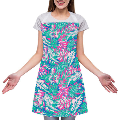 Teal Pink Blossom Tropical Pattern Print Adjustable Apron