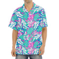 Teal Pink Blossom Tropical Pattern Print Aloha Shirt