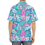 Teal Pink Blossom Tropical Pattern Print Aloha Shirt