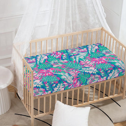 Teal Pink Blossom Tropical Pattern Print Baby Crib Sheet