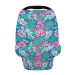 Teal Pink Blossom Tropical Pattern Print Baby Seat Cover