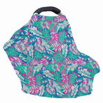 Teal Pink Blossom Tropical Pattern Print Baby Seat Cover