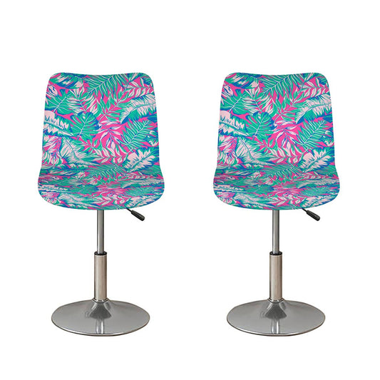 Teal Pink Blossom Tropical Pattern Print Bar Stool Covers