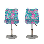 Teal Pink Blossom Tropical Pattern Print Bar Stool Covers