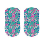 Teal Pink Blossom Tropical Pattern Print Bar Stool Covers