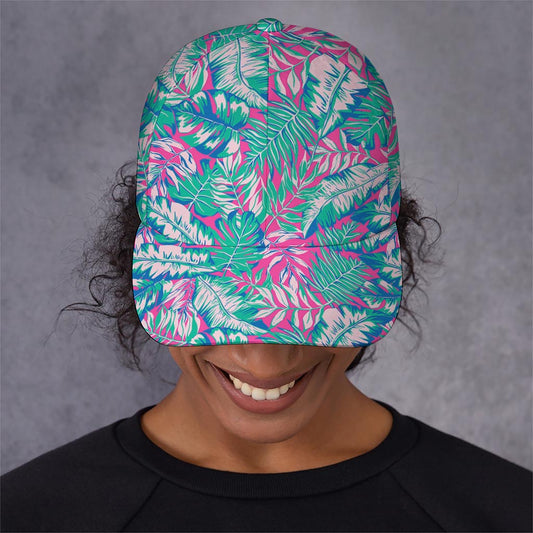 Teal Pink Blossom Tropical Pattern Print Baseball Cap