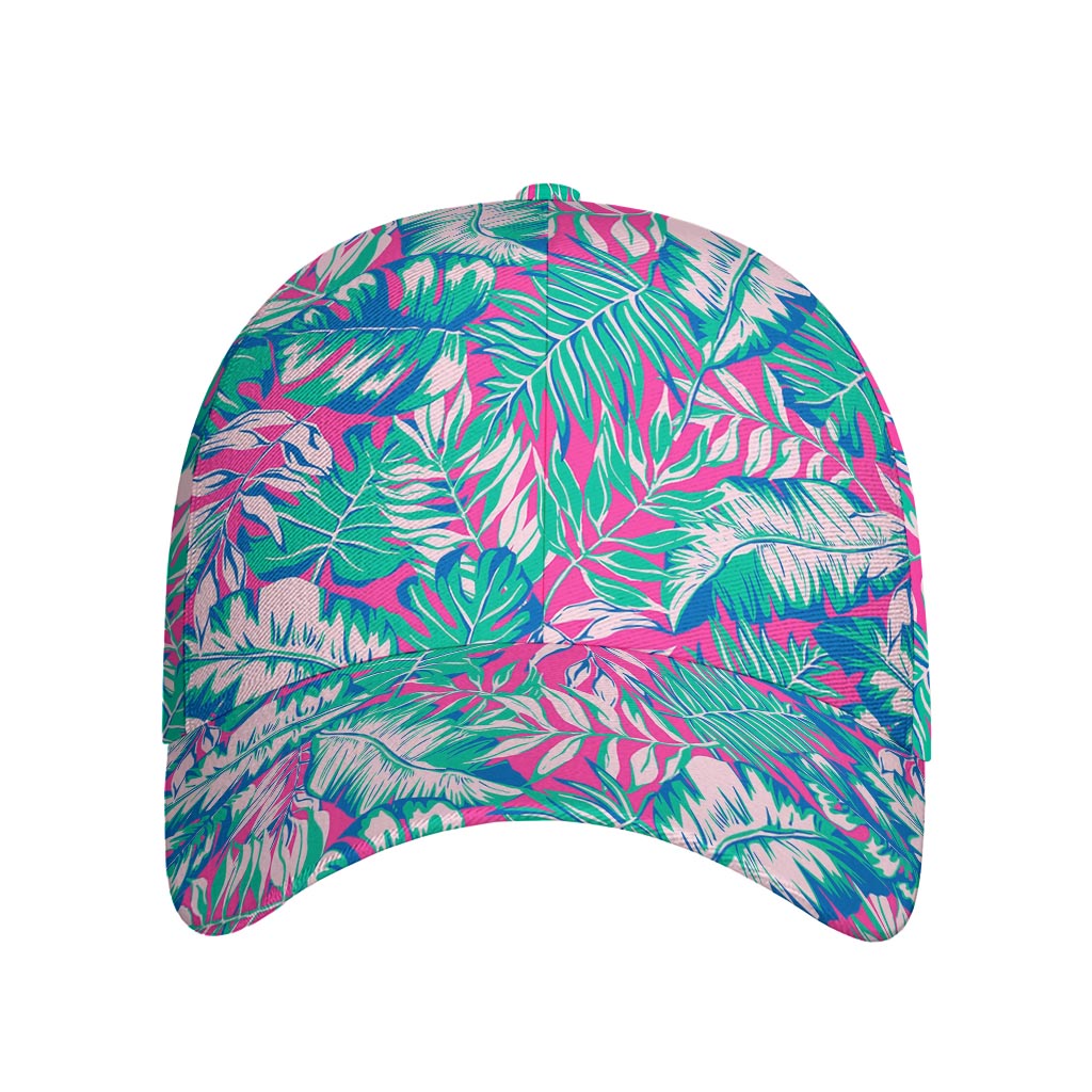 Teal Pink Blossom Tropical Pattern Print Baseball Cap