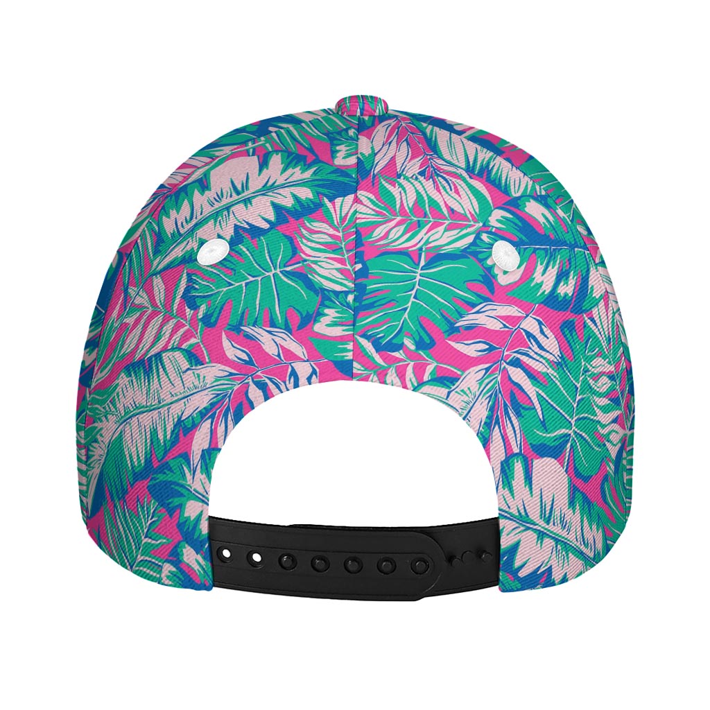 Teal Pink Blossom Tropical Pattern Print Baseball Cap