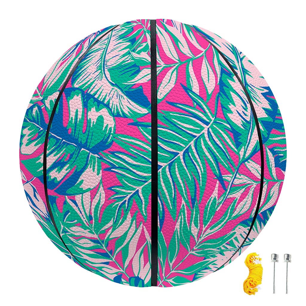 Teal Pink Blossom Tropical Pattern Print Basketball