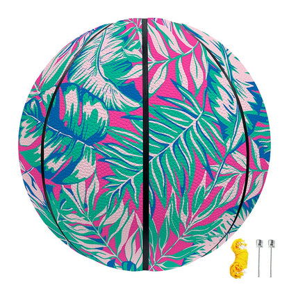 Teal Pink Blossom Tropical Pattern Print Basketball