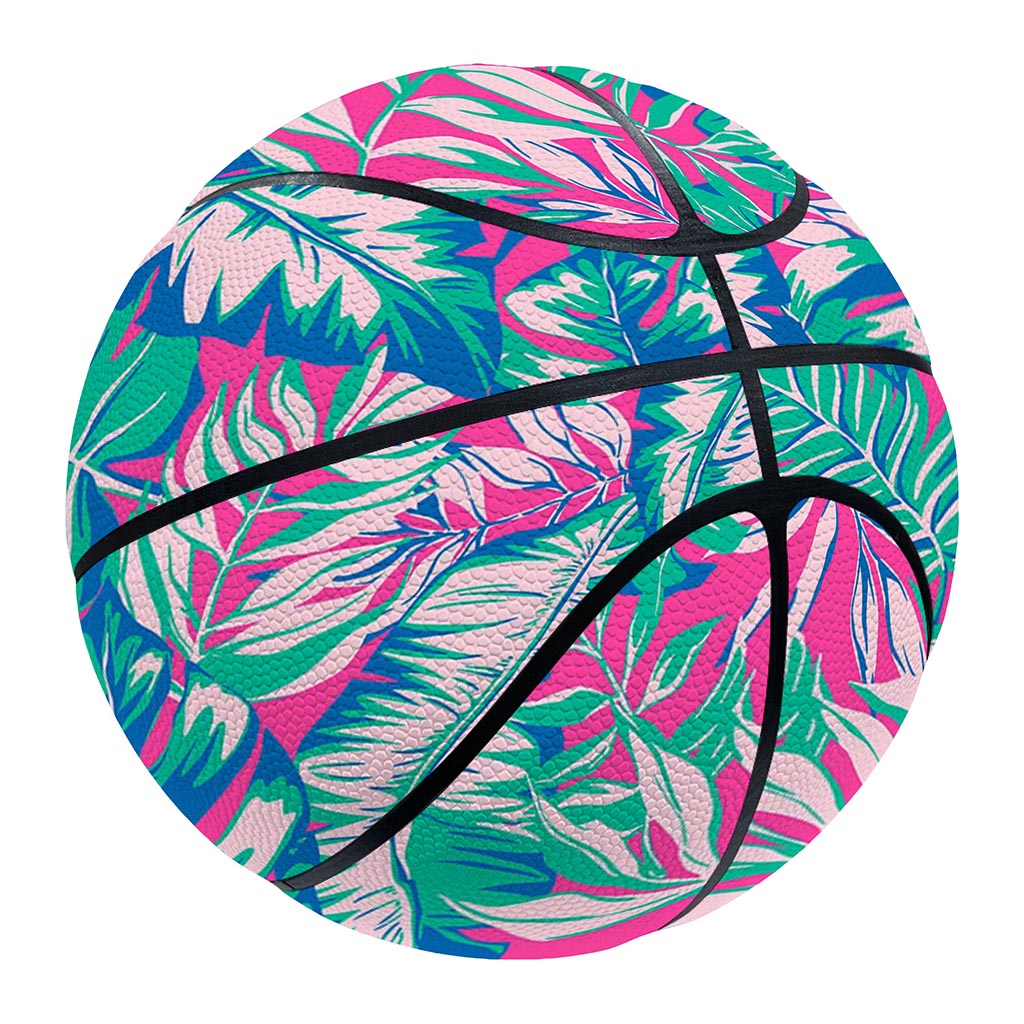 Teal Pink Blossom Tropical Pattern Print Basketball