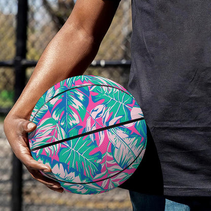 Teal Pink Blossom Tropical Pattern Print Basketball