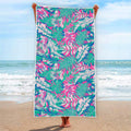 Teal Pink Blossom Tropical Pattern Print Beach Towel