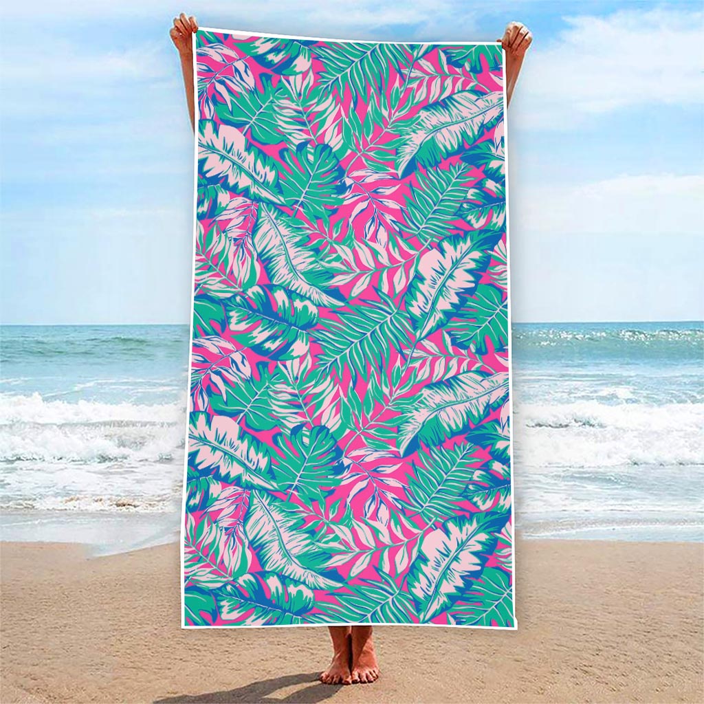 Teal Pink Blossom Tropical Pattern Print Beach Towel