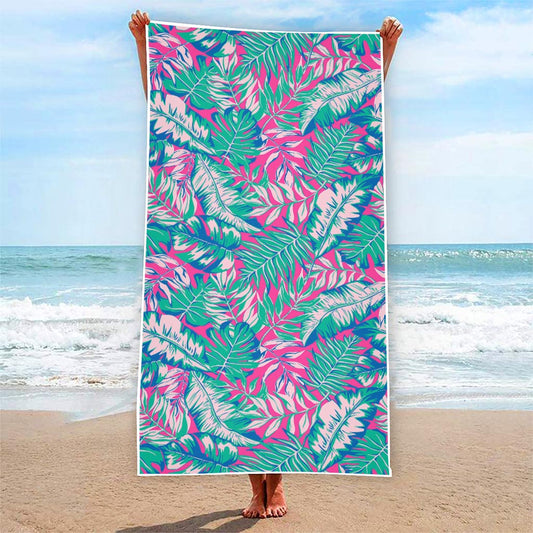 Teal Pink Blossom Tropical Pattern Print Beach Towel