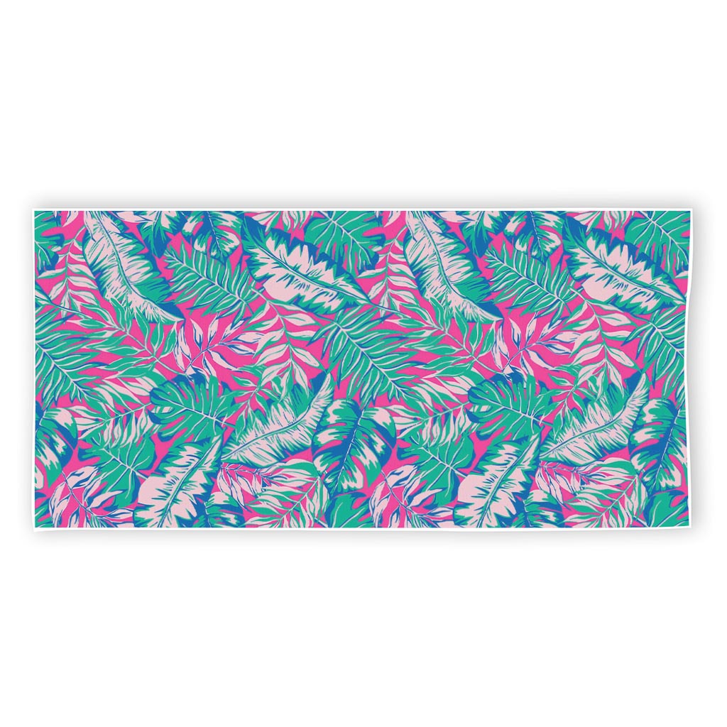 Teal Pink Blossom Tropical Pattern Print Beach Towel