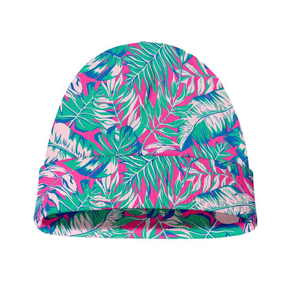 Teal Pink Blossom Tropical Pattern Print Beanie