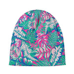 Teal Pink Blossom Tropical Pattern Print Beanie