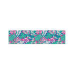 Teal Pink Blossom Tropical Pattern Print Bed Runner